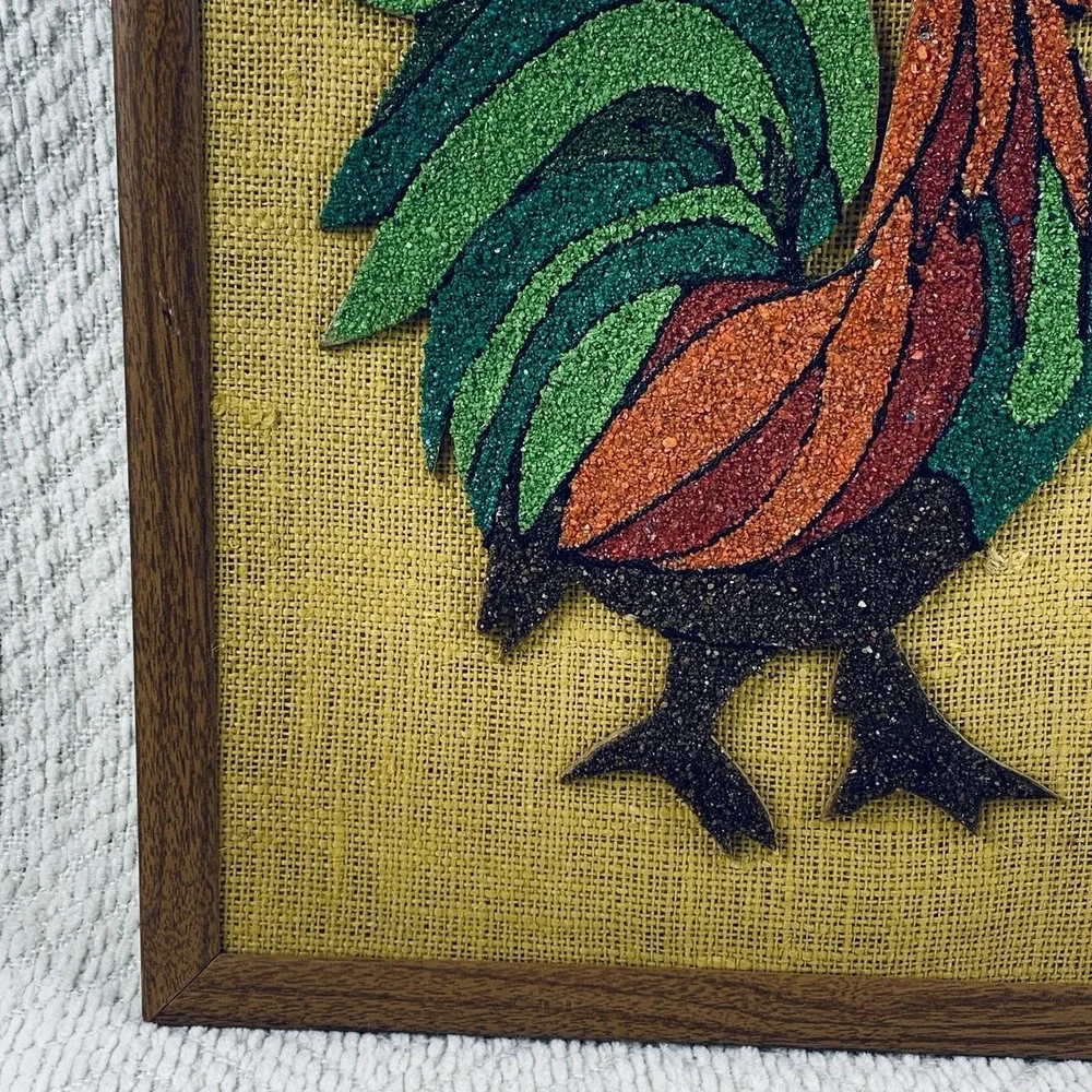 Vintage MCM Rooster Gravel Wall Art Unique Retro Folk‎ Art Rock Barn Farm Unique